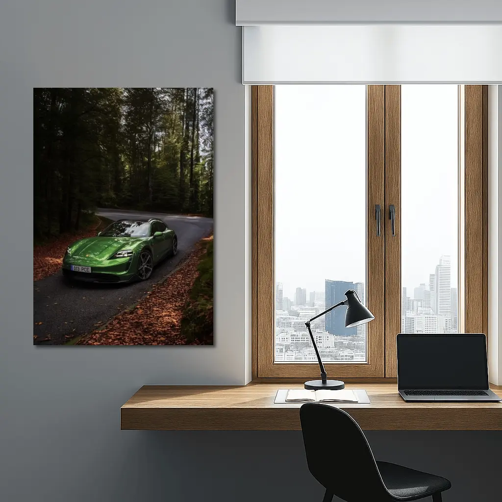 Porsche Taycan Green Forest Road Drive – Wall Art