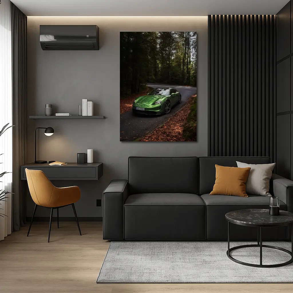 Porsche Taycan Green Forest Road Drive – Wall Art
