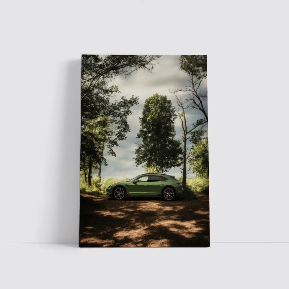 Porsche Taycan Green Forest Side Profile – Wall Art
