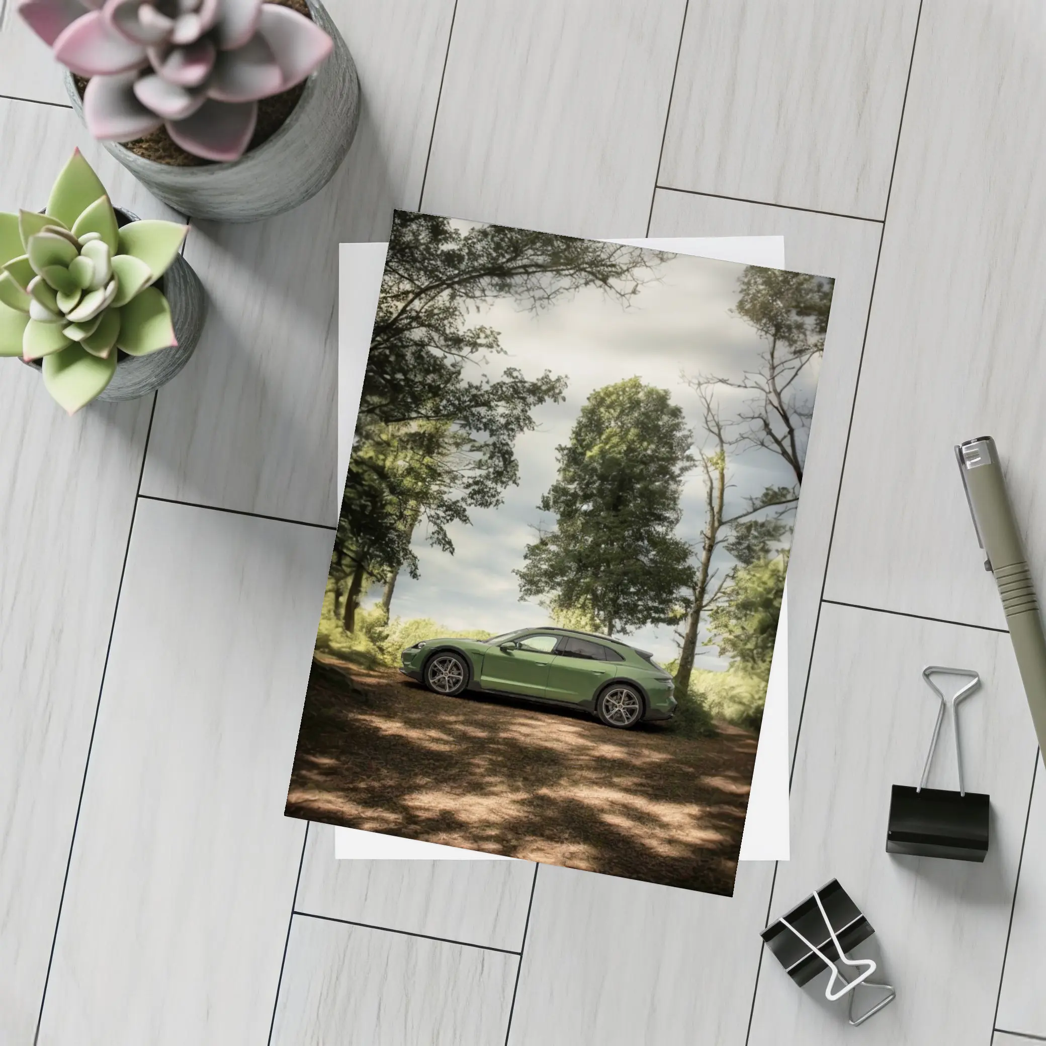 Porsche Taycan Green Forest Side Profile – Postcards