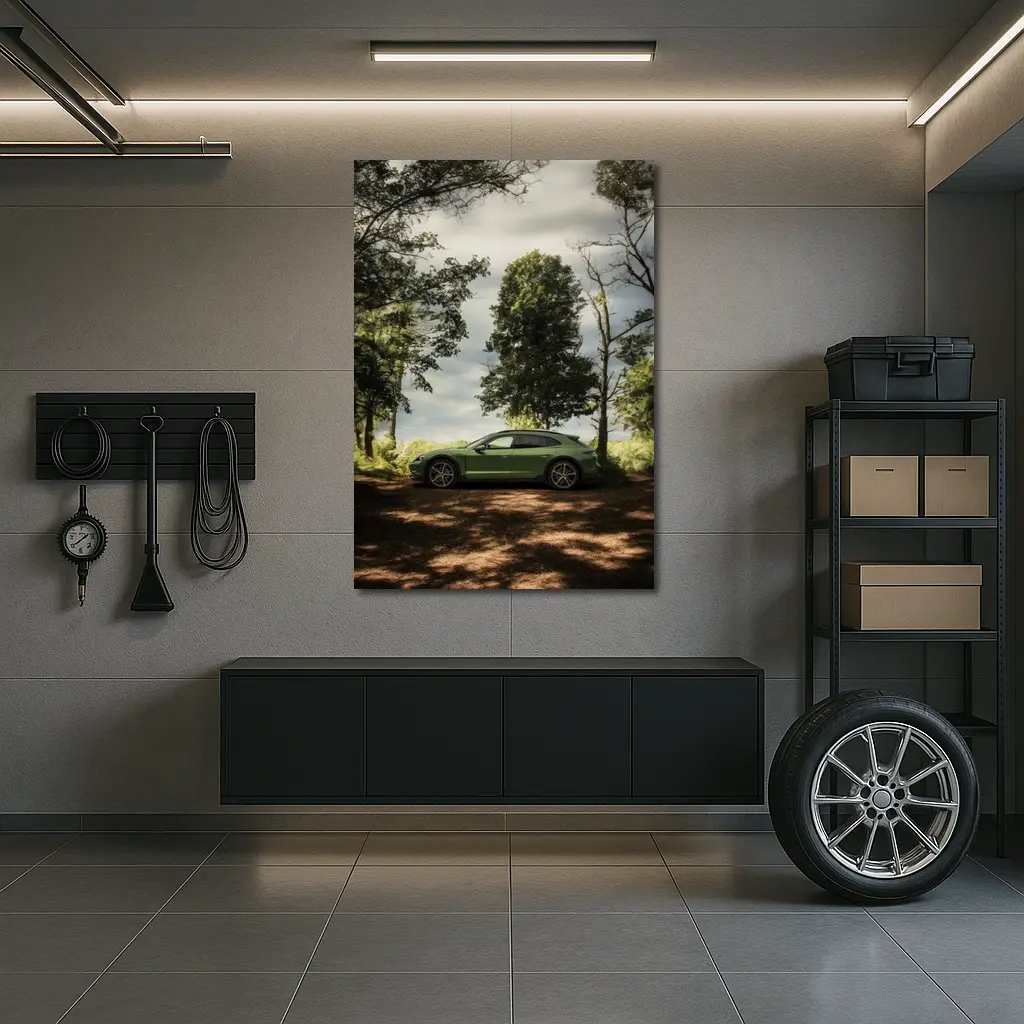 Porsche Taycan Green Forest Side Profile – Wall Art