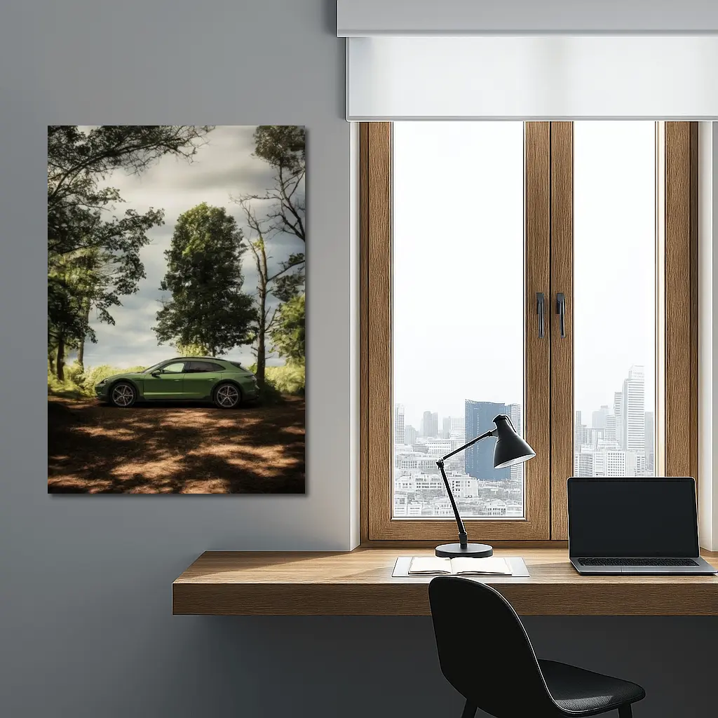 Porsche Taycan Green Forest Side Profile – Wall Art