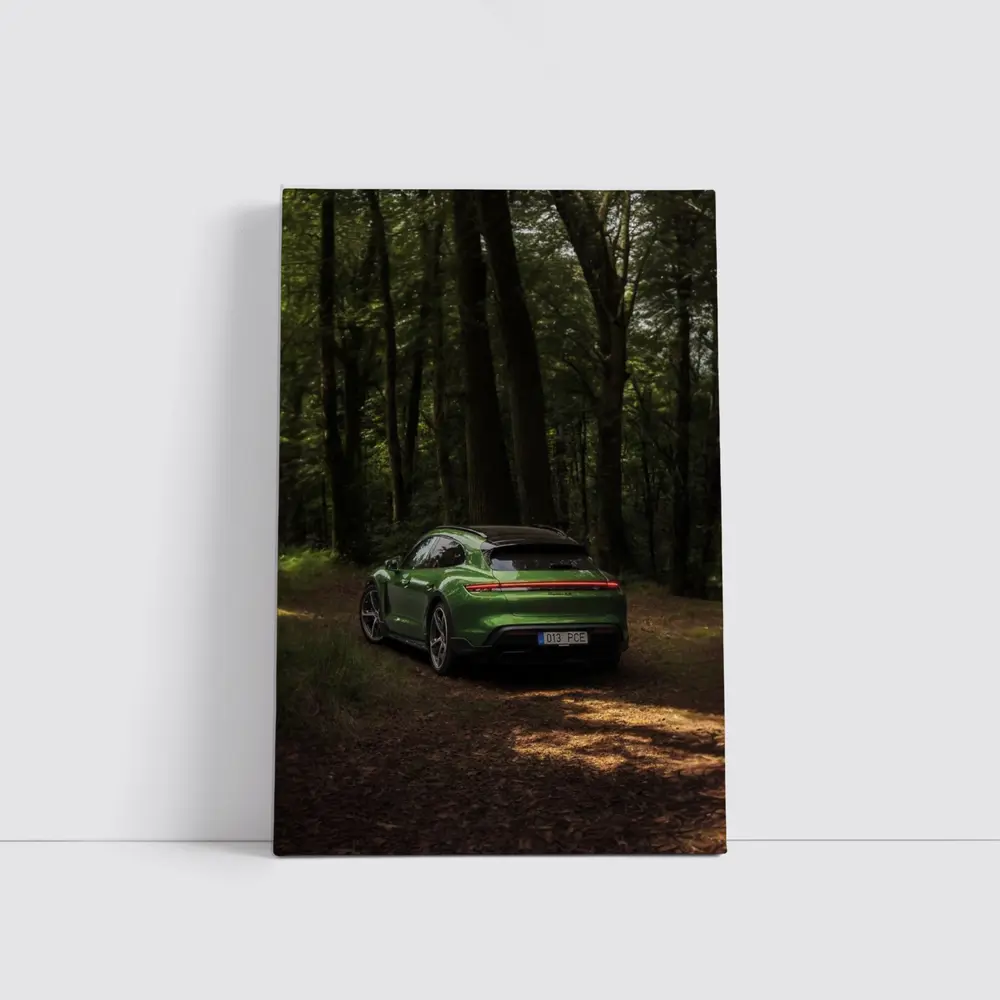 Porsche Taycan Green Forest Road Shot – Wall Art