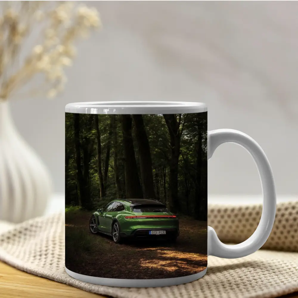 Porsche Taycan Green Forest Road Shot – Mugs