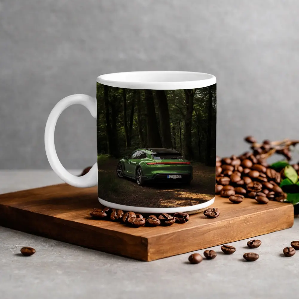 Porsche Taycan Green Forest Road Shot – Mugs