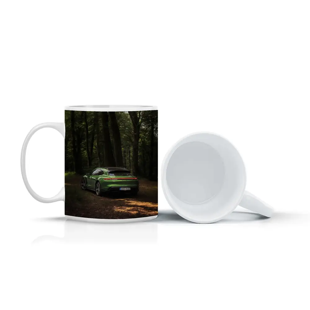 Porsche Taycan Green Forest Road Shot – Mugs