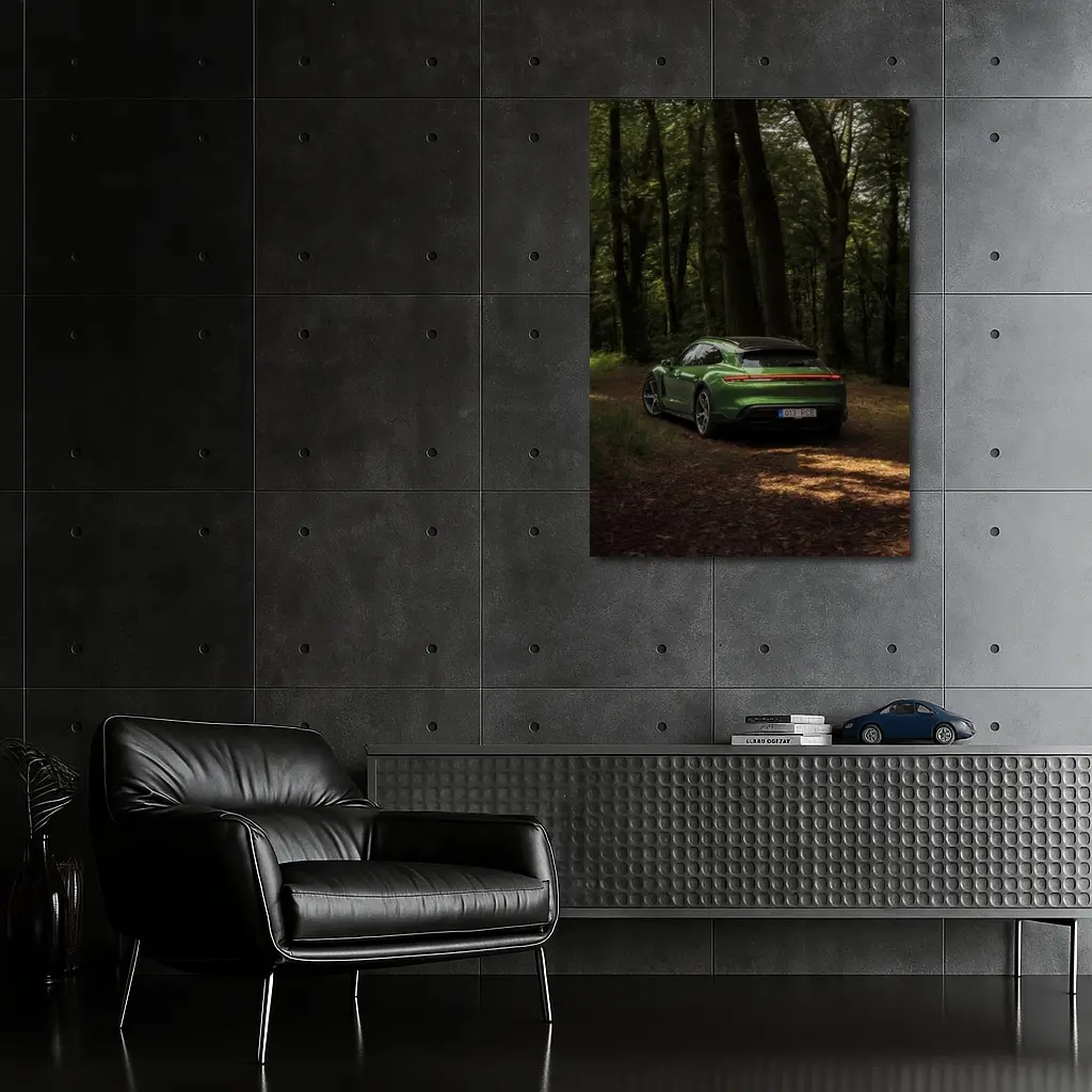 Porsche Taycan Green Forest Road Shot – Wall Art
