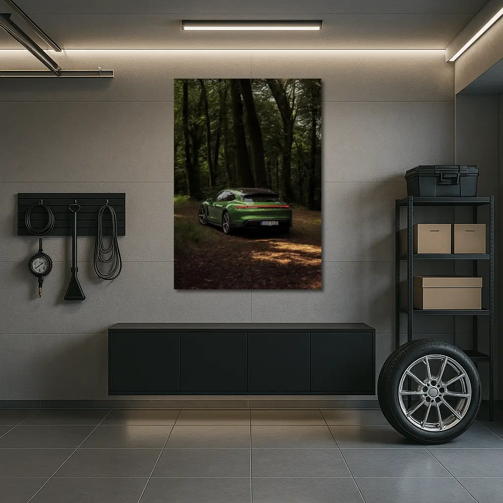 Porsche Taycan Green Forest Road Shot – Wall Art