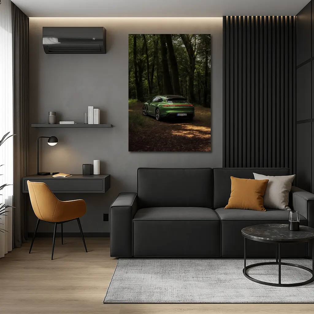 Porsche Taycan Green Forest Road Shot – Wall Art