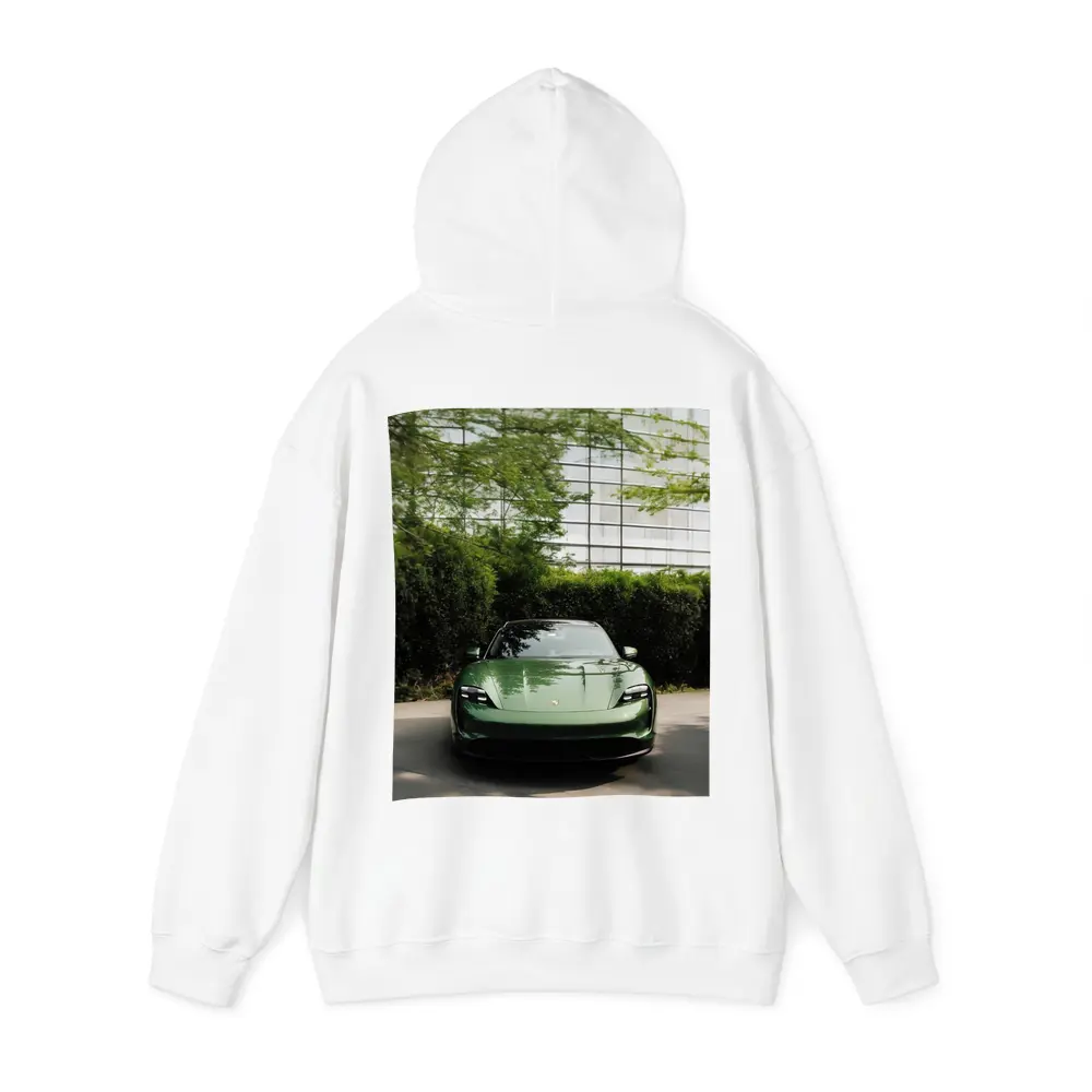 Porsche Taycan Green Front View Glass Building – Hoodies