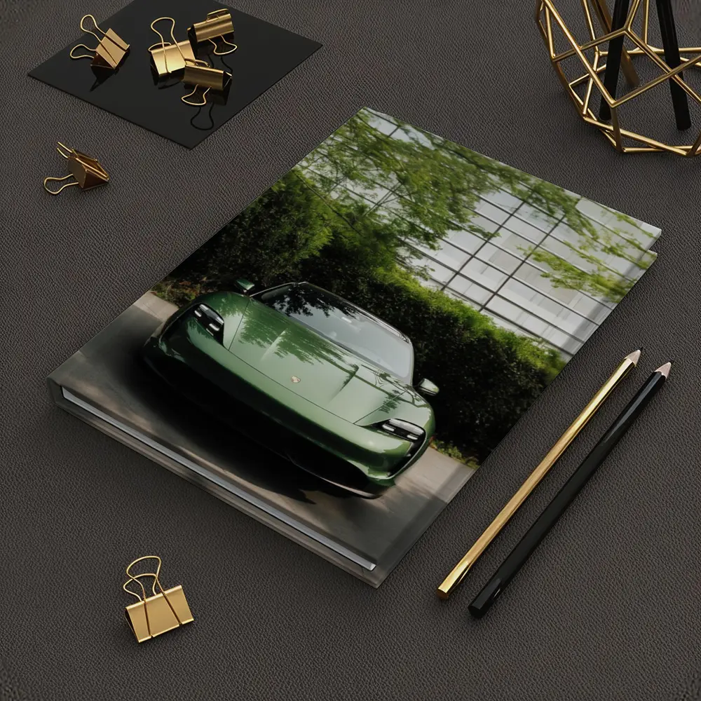 Porsche Taycan Green Front View Glass Building – Notebooks
