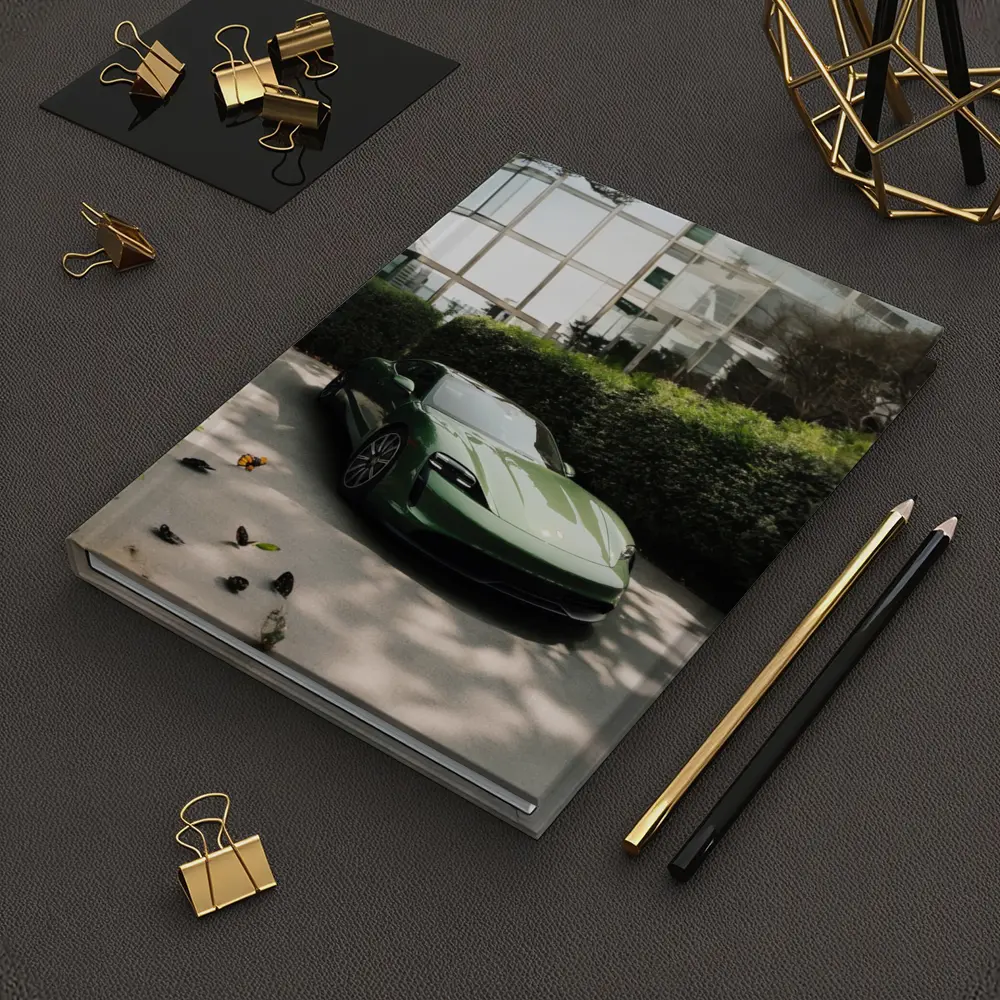 Green Porsche Taycan Parked Near Glass Building – Notebooks