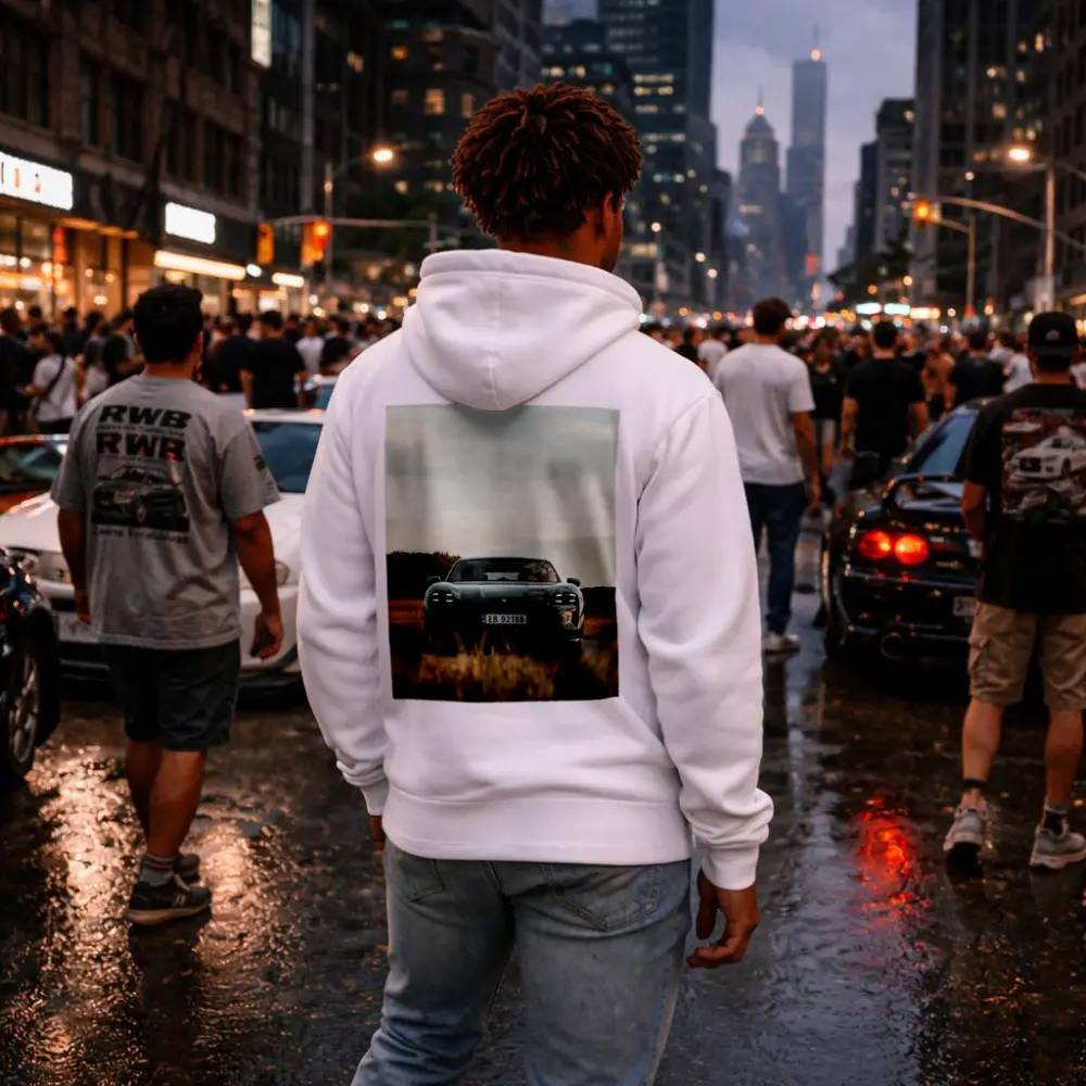 Porsche Taycan Front View Rural Road – Hoodies