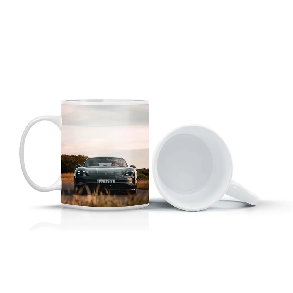 Porsche Taycan Front View Rural Road – Mugs