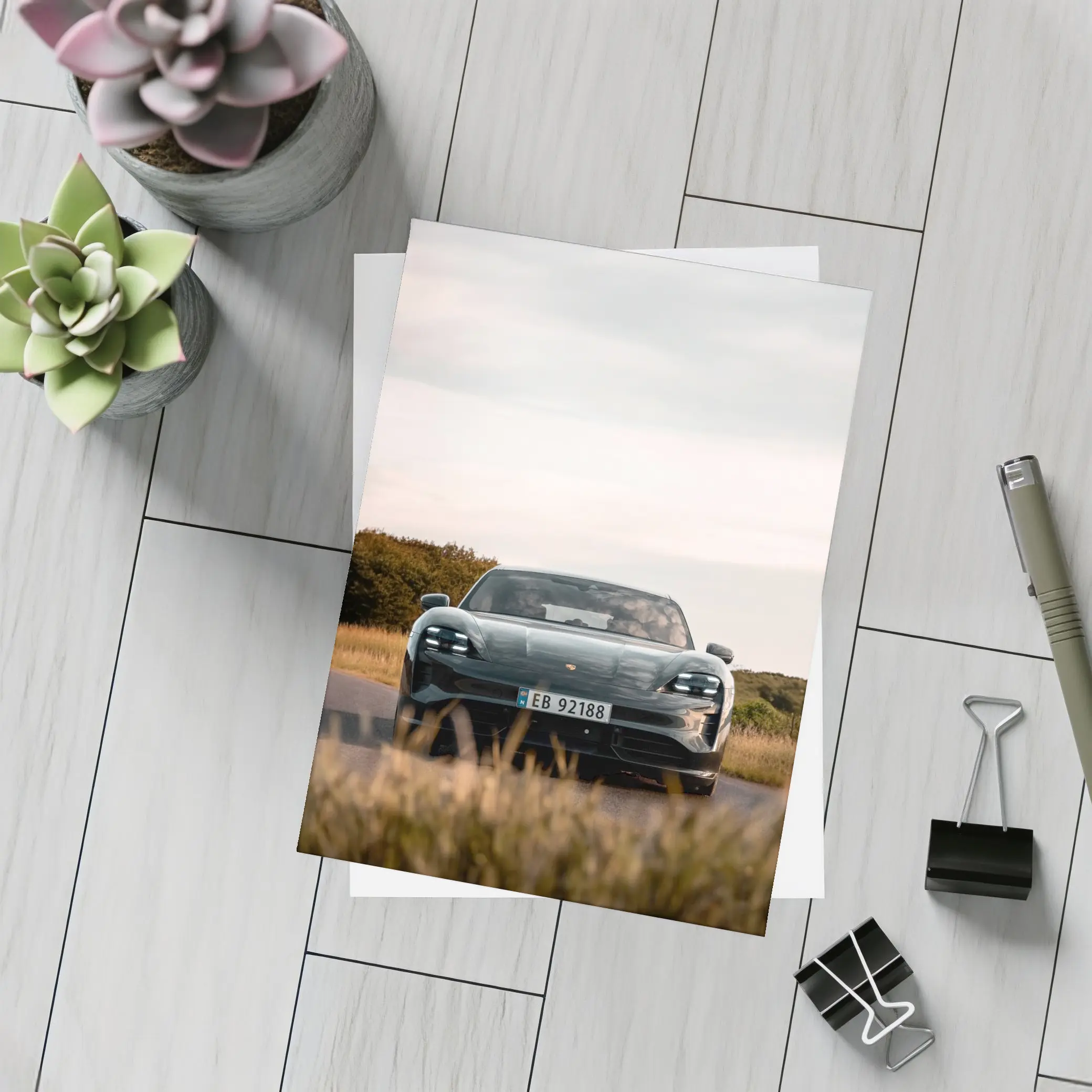 Porsche Taycan Front View Rural Road – Postcards