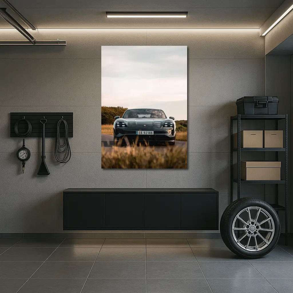 Porsche Taycan Front View Rural Road – Wall Art