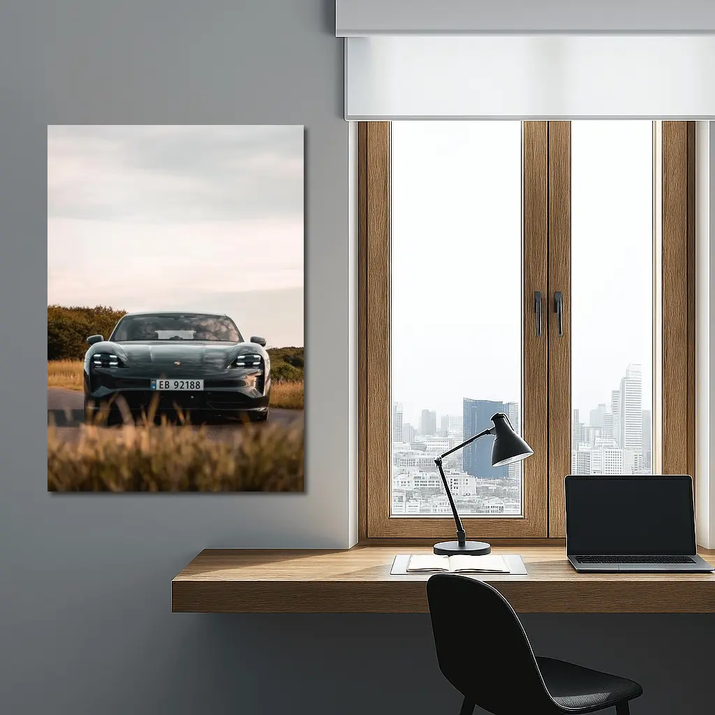 Porsche Taycan Front View Rural Road – Wall Art
