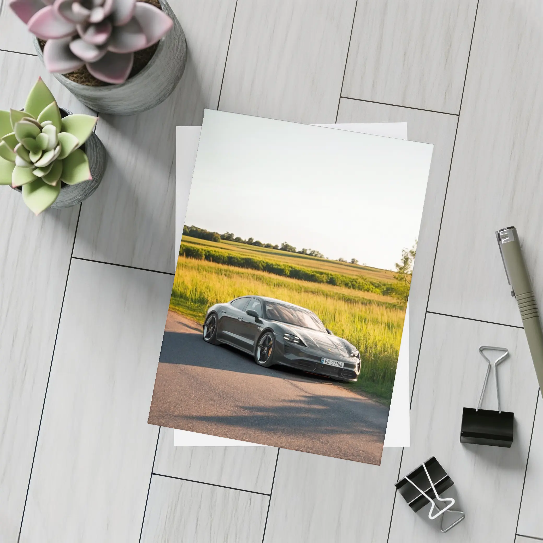 Porsche Taycan Dark Gray Country Road – Postcards