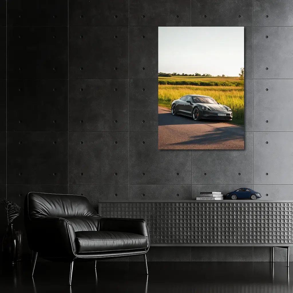 Porsche Taycan Dark Gray Country Road – Wall Art