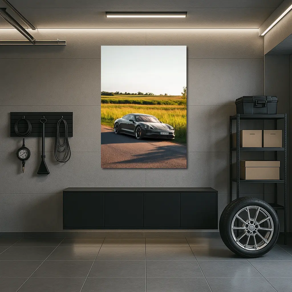Porsche Taycan Dark Gray Country Road – Wall Art