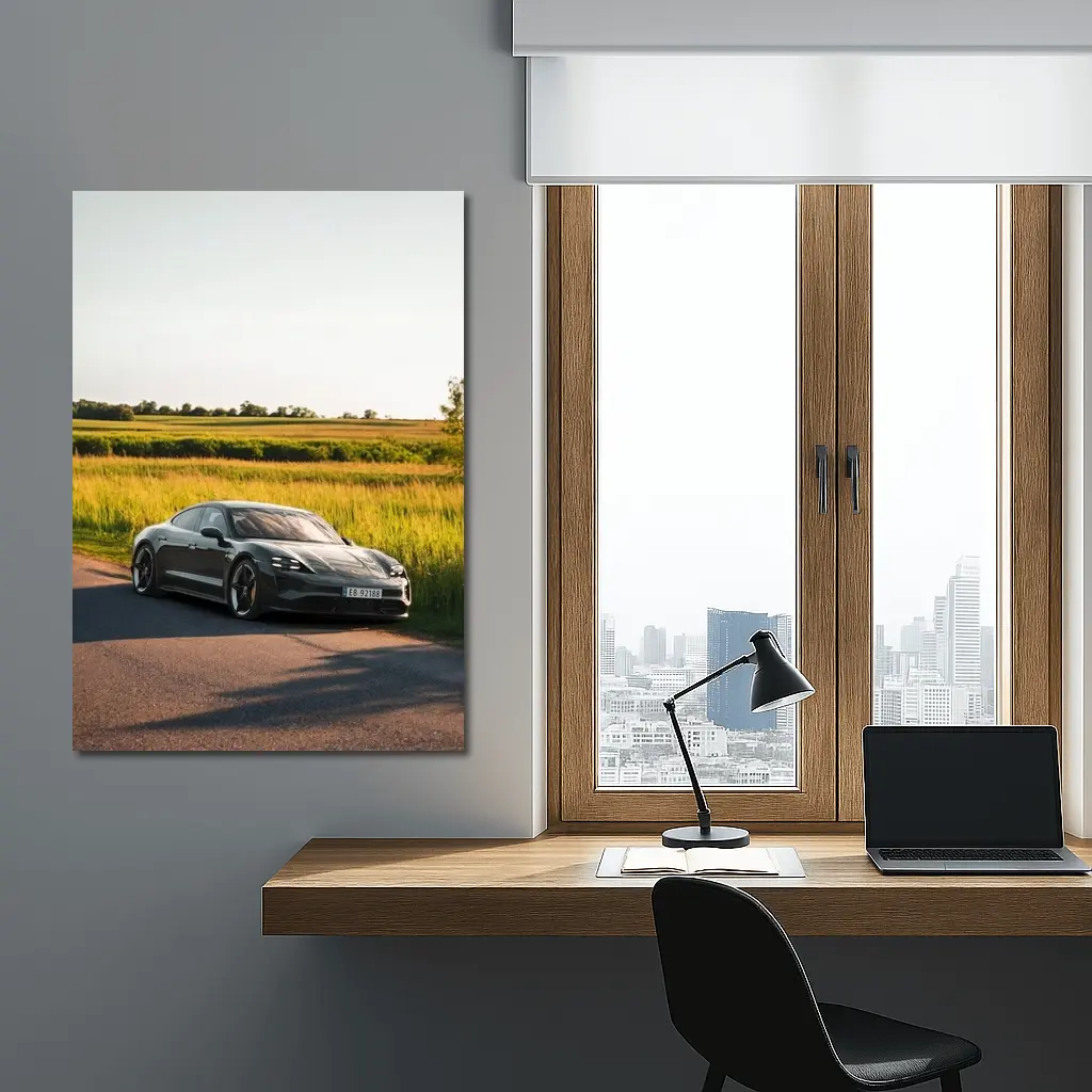 Porsche Taycan Dark Gray Country Road – Wall Art