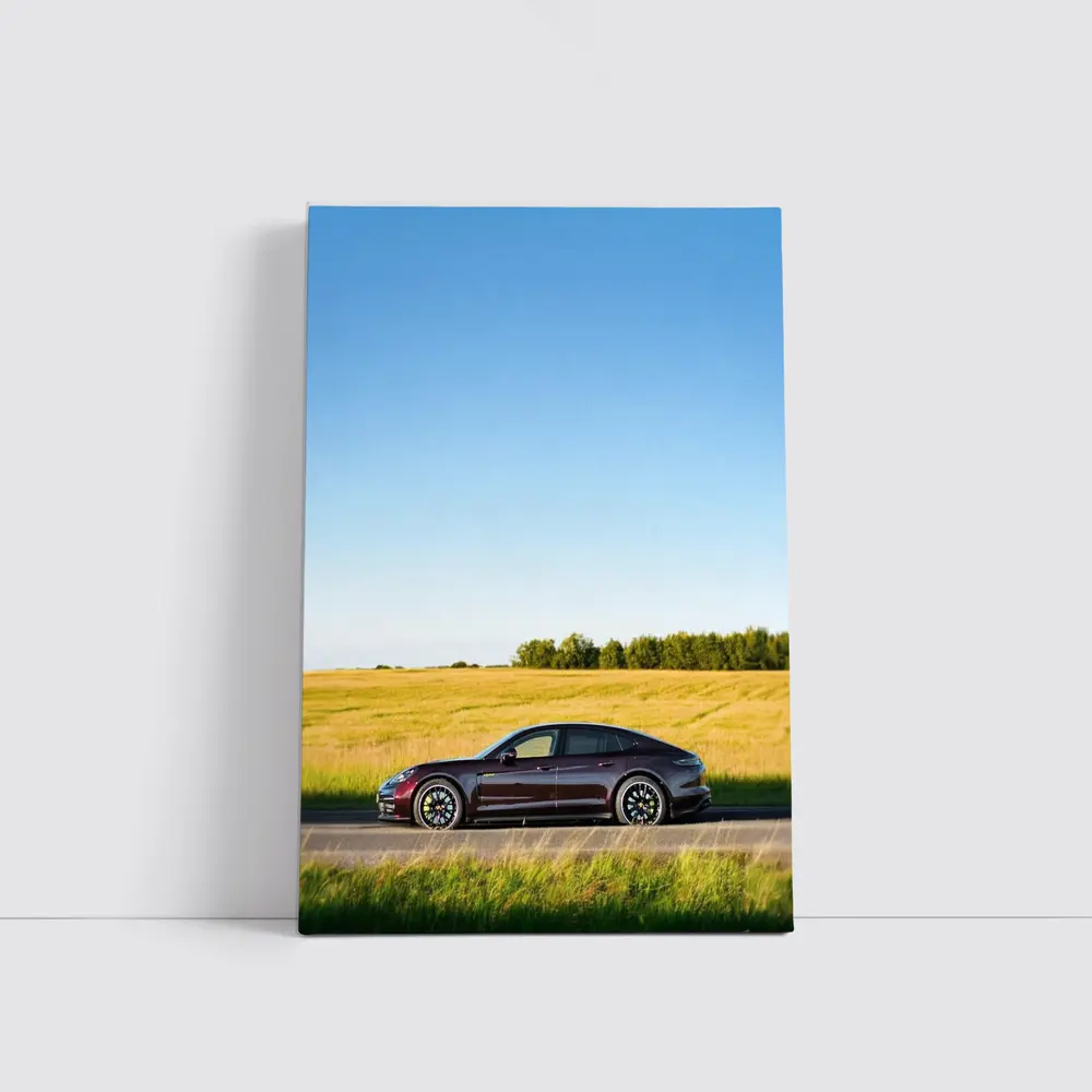 Porsche Taycan Dark Red Open Road Fields – Wall Art