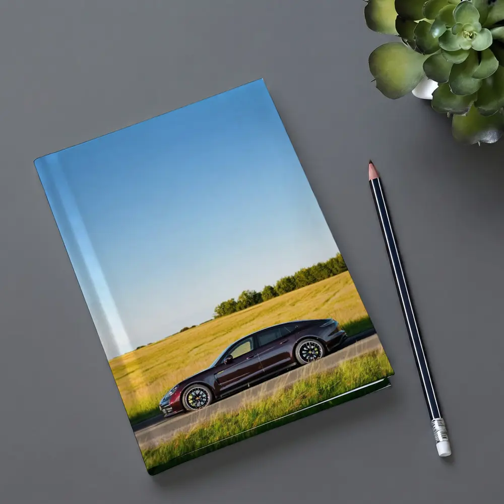 Porsche Taycan Dark Red Open Road Fields – Notebooks
