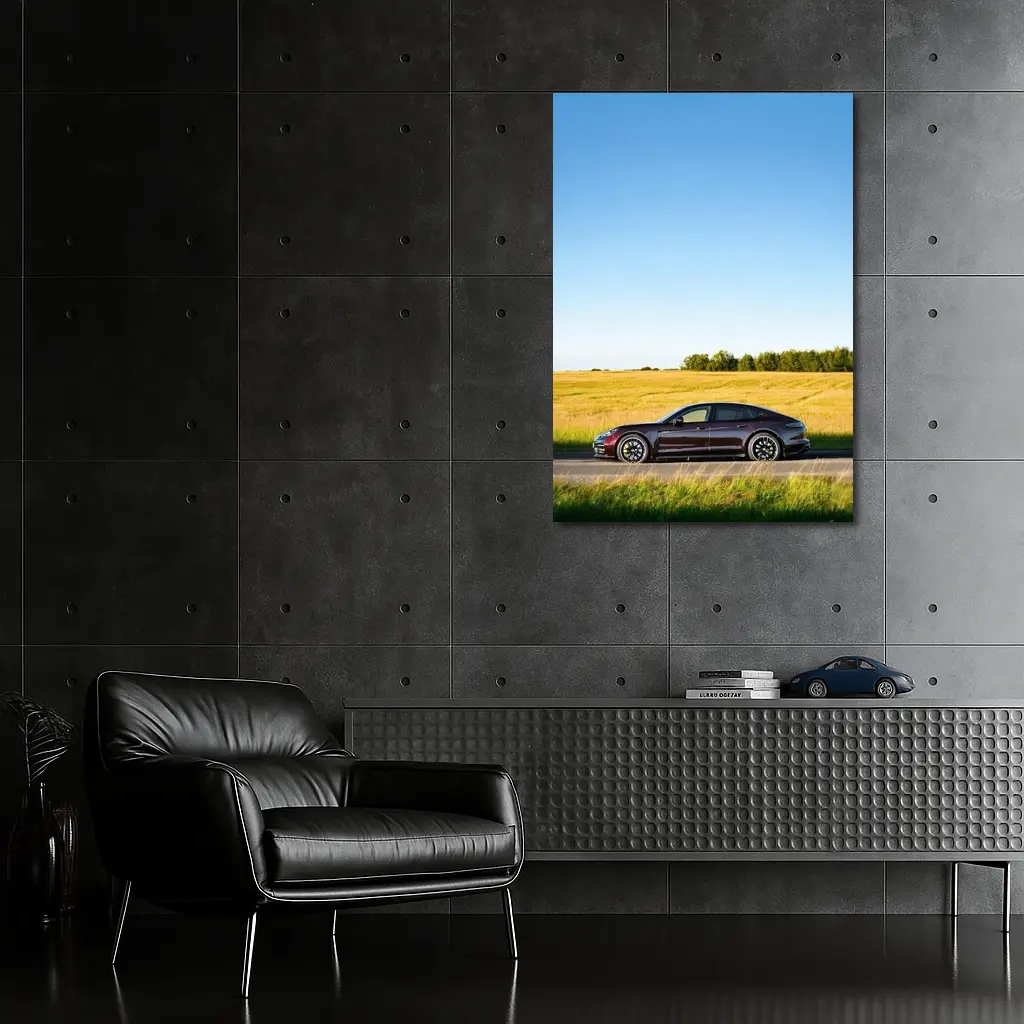 Porsche Taycan Dark Red Open Road Fields – Wall Art