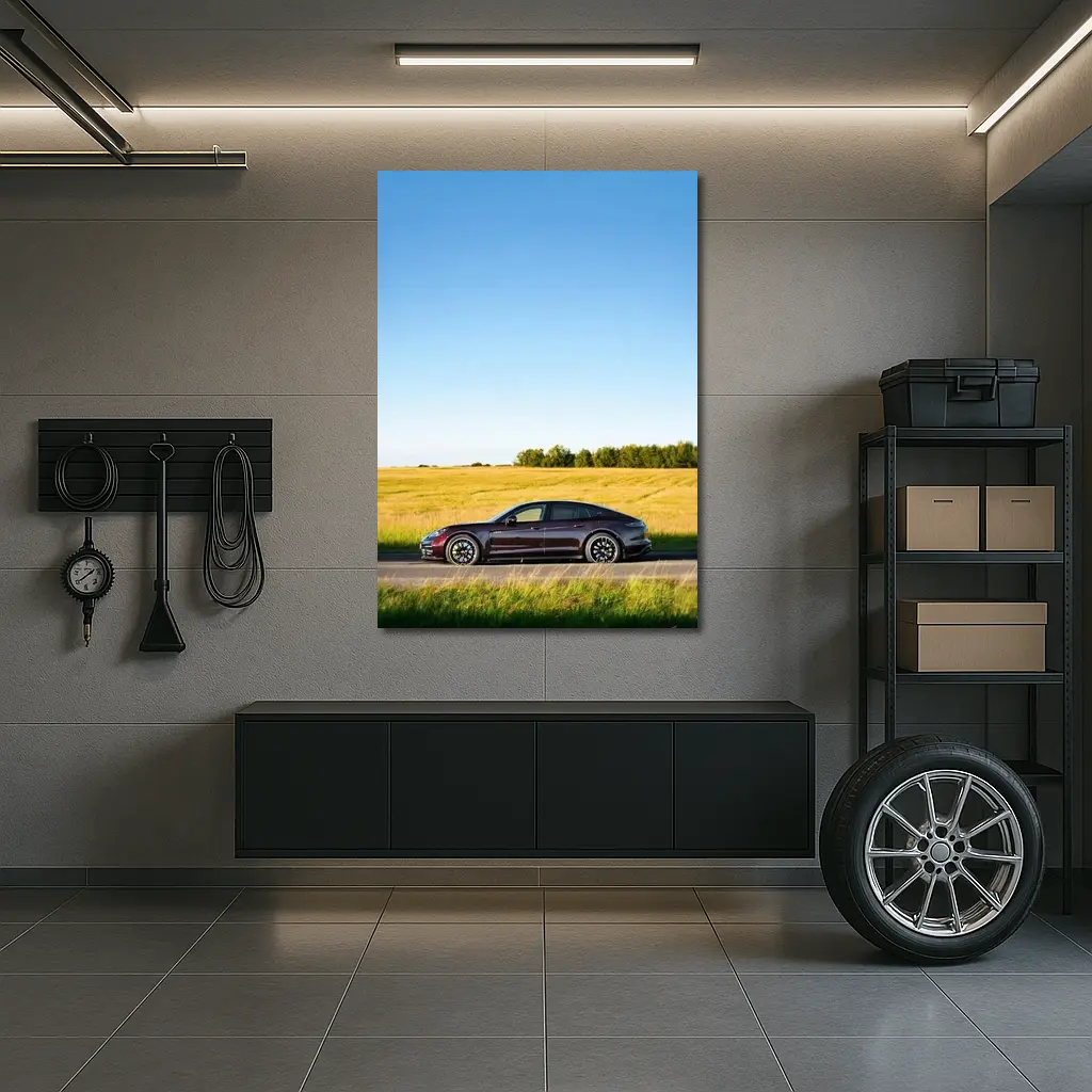 Porsche Taycan Dark Red Open Road Fields – Wall Art
