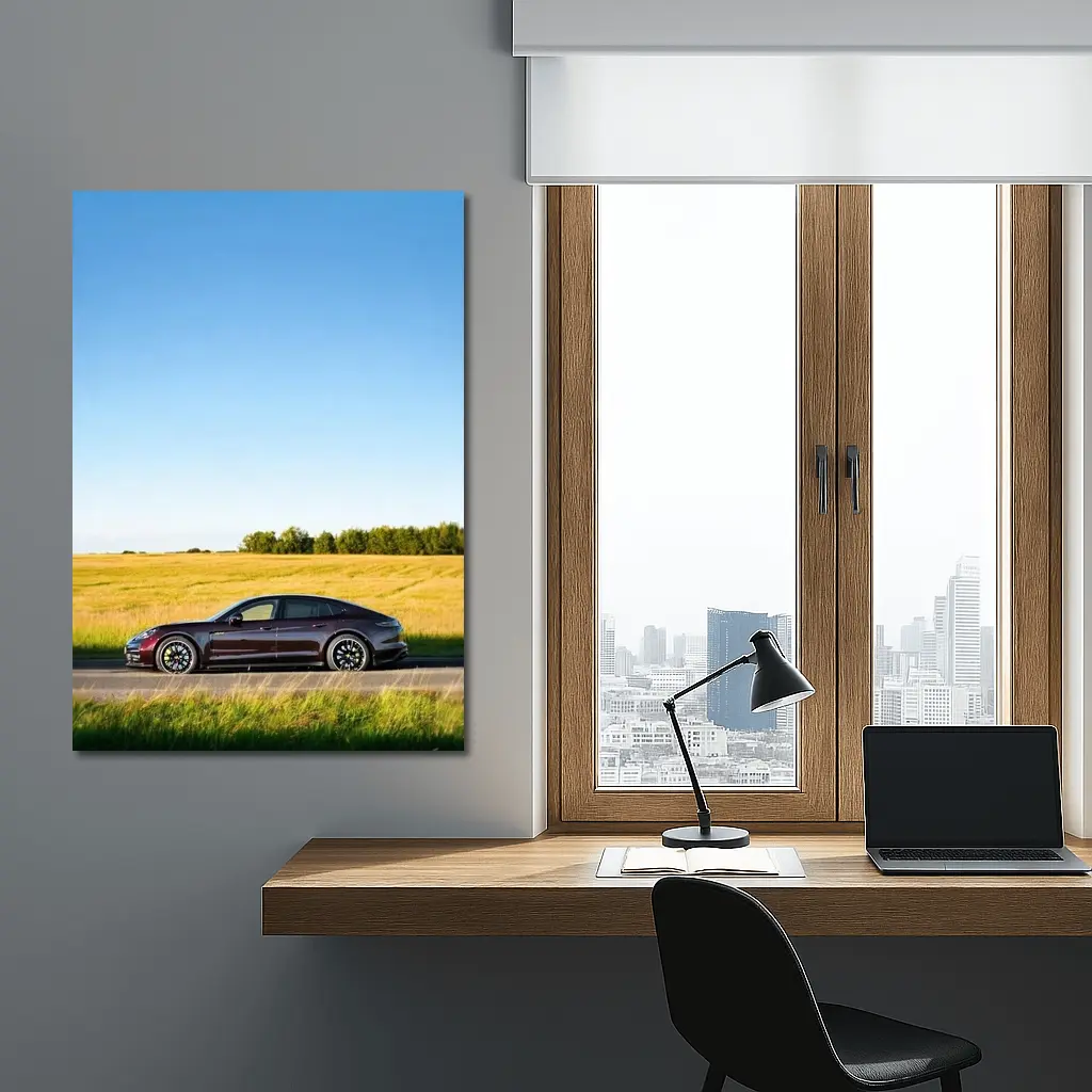 Porsche Taycan Dark Red Open Road Fields – Wall Art