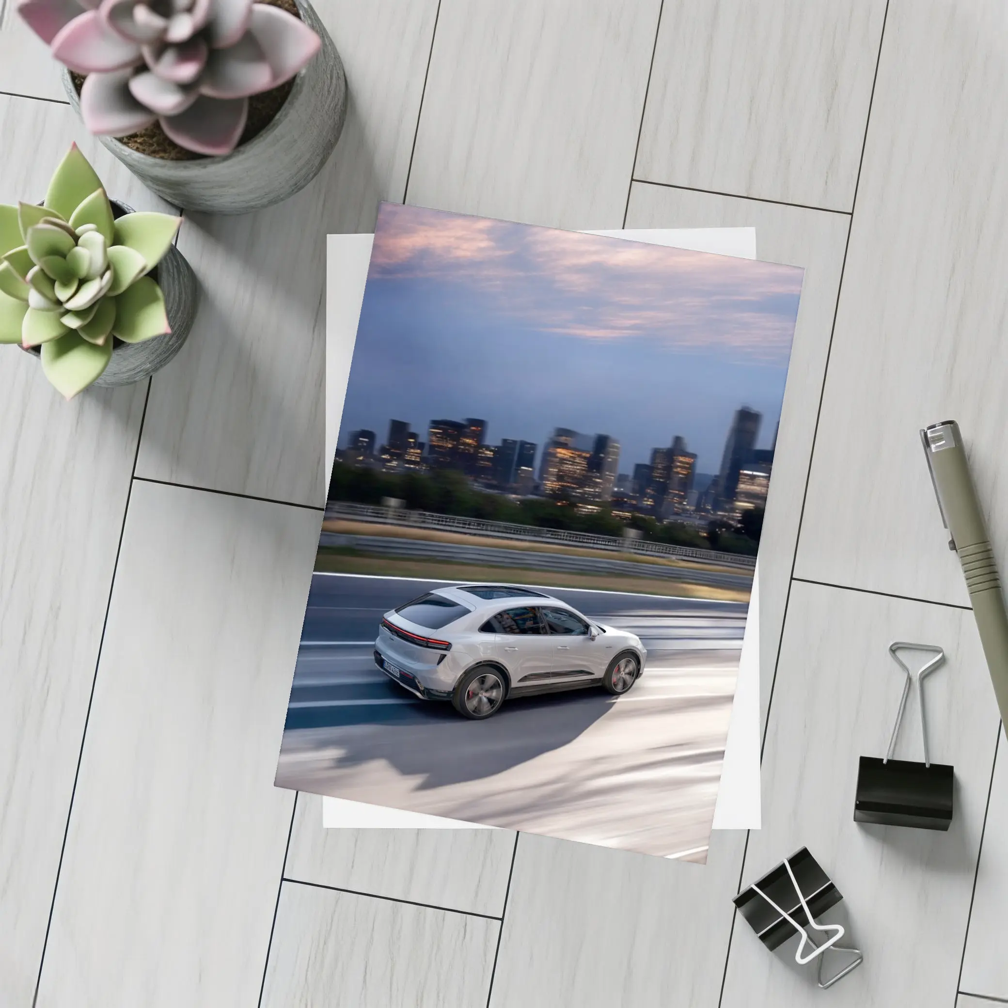 Porsche Macan City Skyline Dusk Drive – Postcards