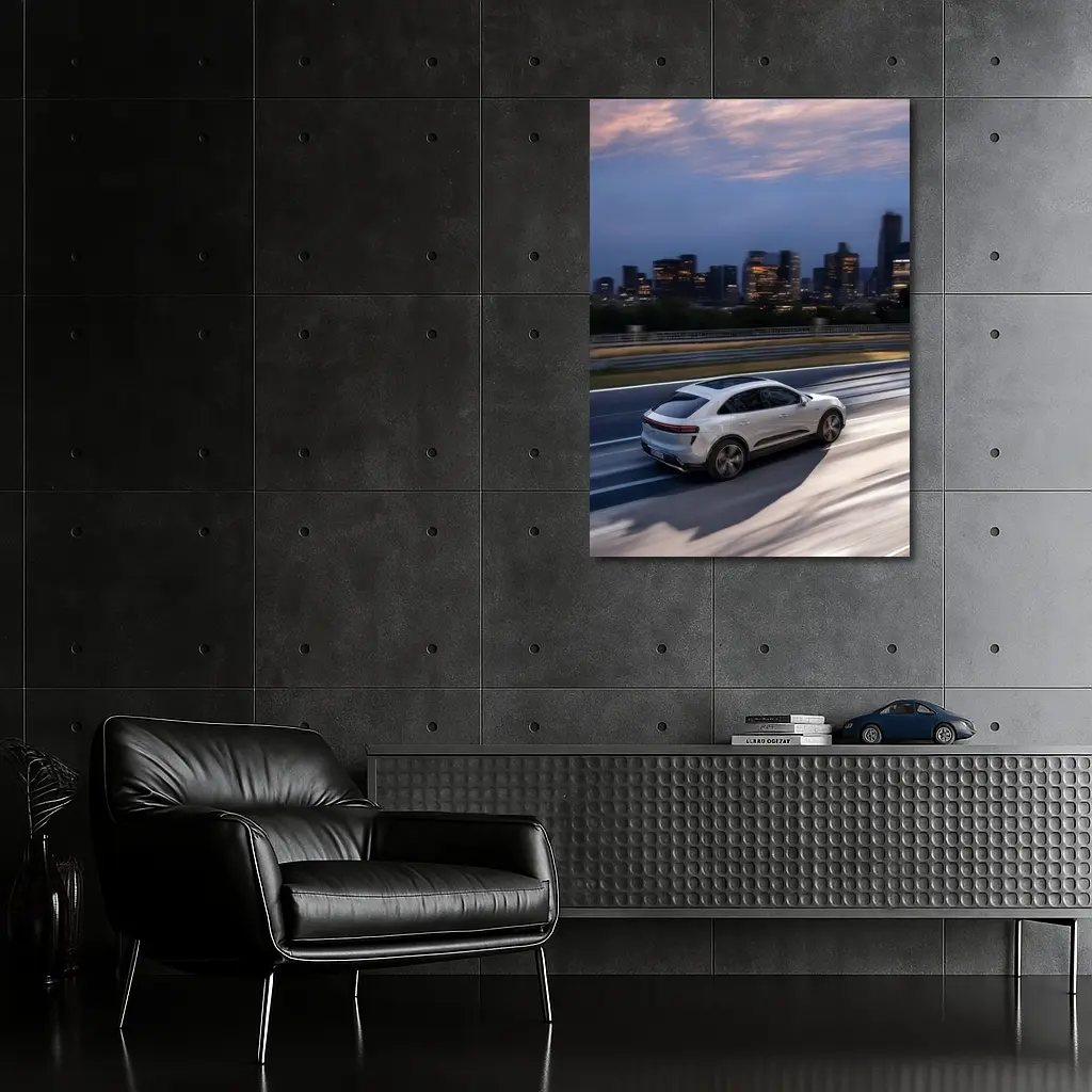 Porsche Macan City Skyline Dusk Drive – Wall Art