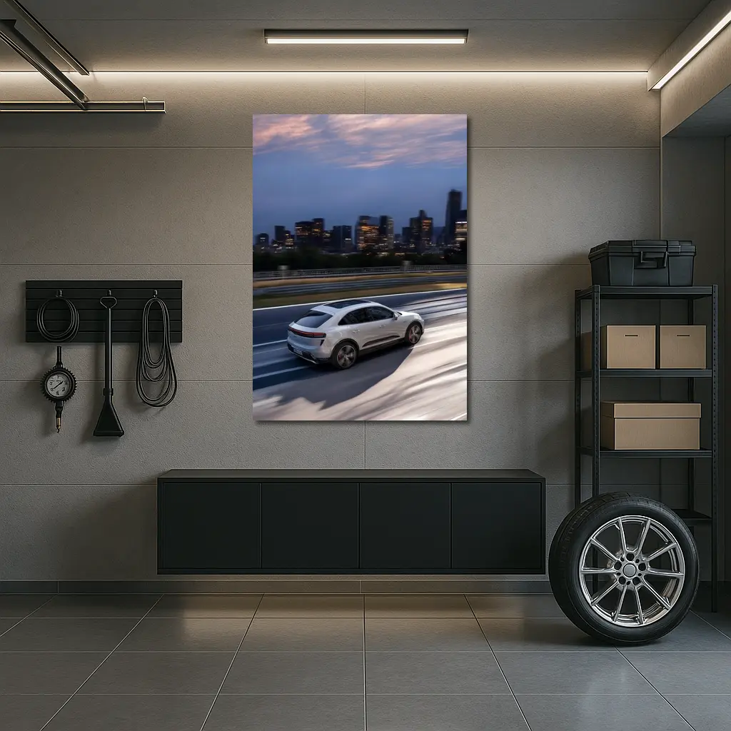 Porsche Macan City Skyline Dusk Drive – Wall Art