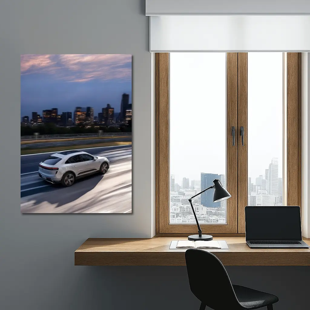 Porsche Macan City Skyline Dusk Drive – Wall Art
