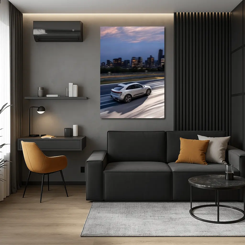 Porsche Macan City Skyline Dusk Drive – Wall Art