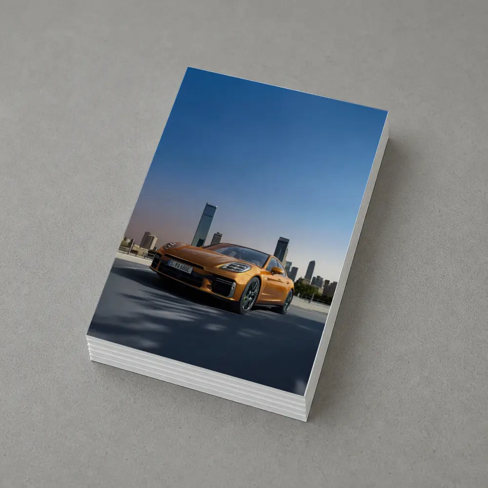 Porsche Panamera Orange City Skyline View – Postcards