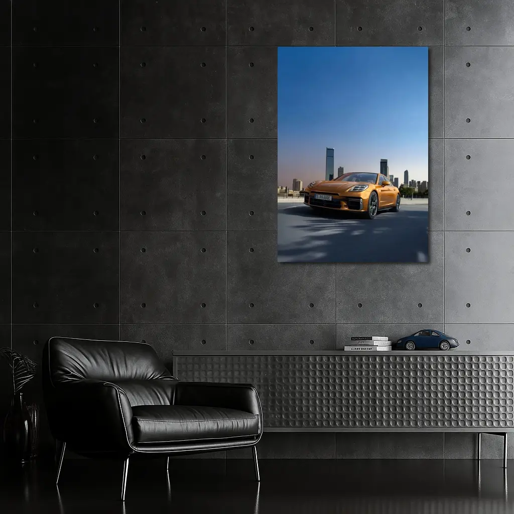 Porsche Panamera Orange City Skyline View – Wall Art