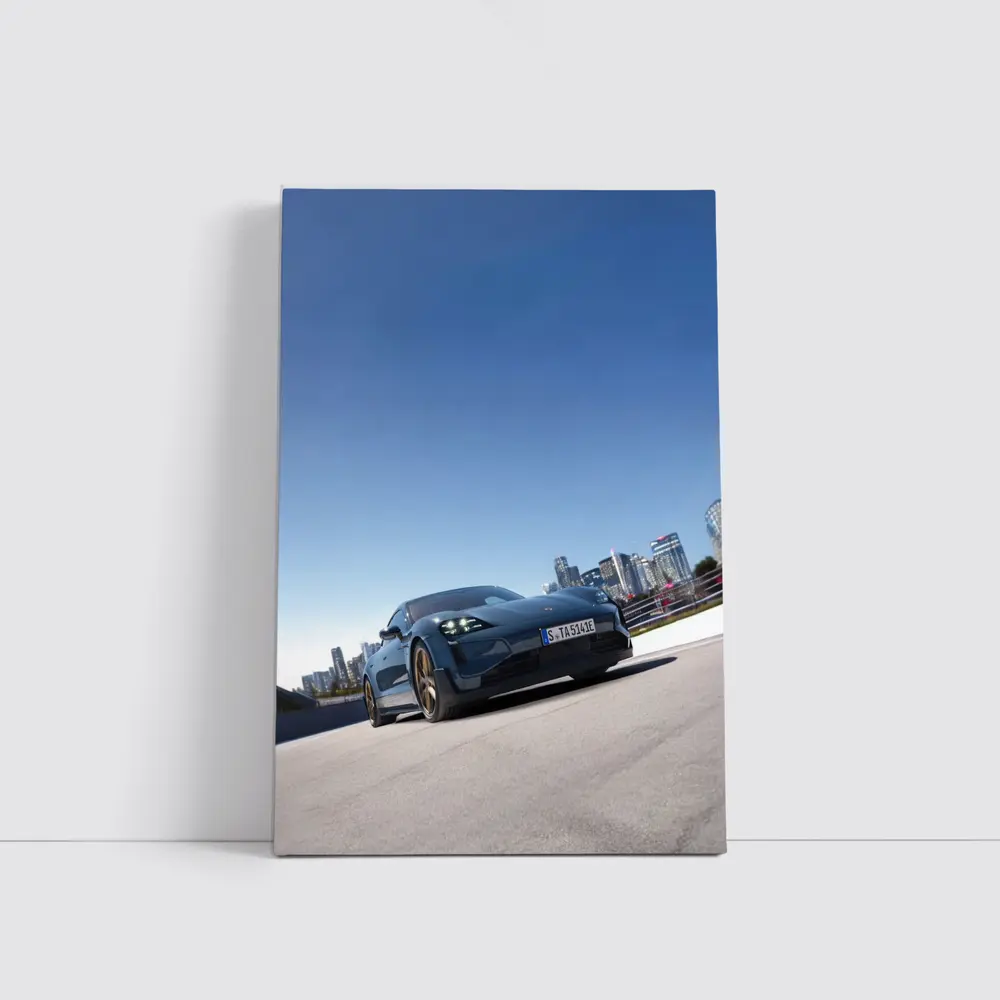 Porsche Taycan Blue City Skyline Drive – Wall Art