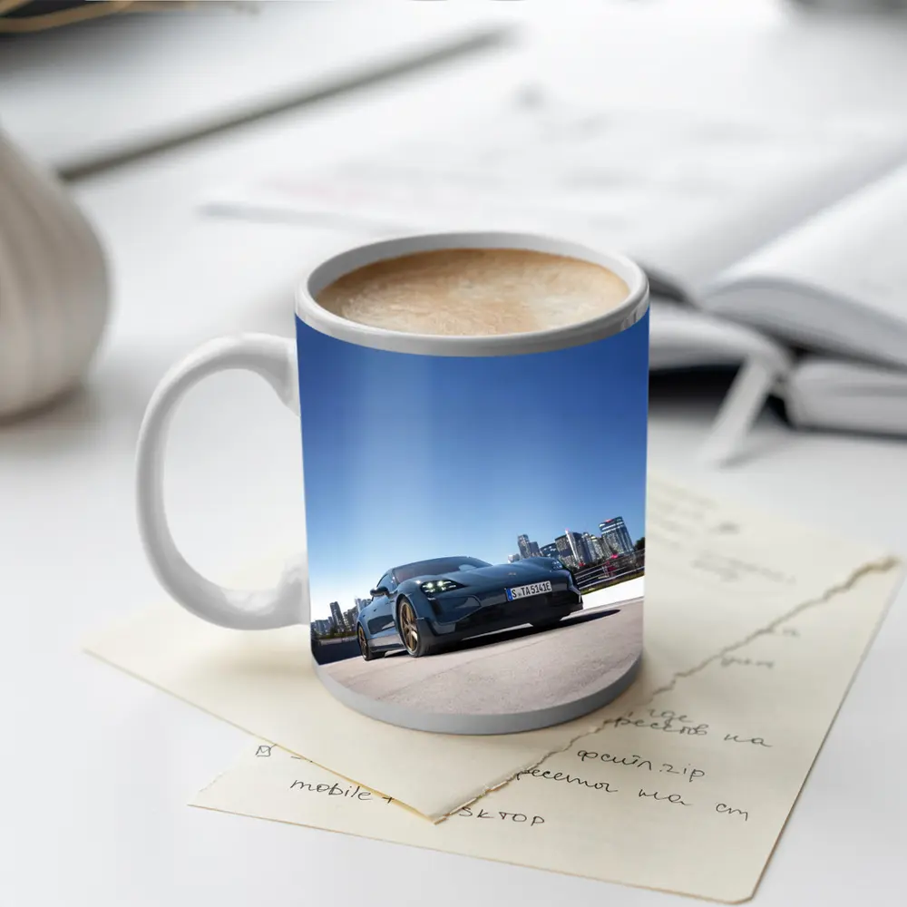 Porsche Taycan Blue City Skyline Drive – Mugs
