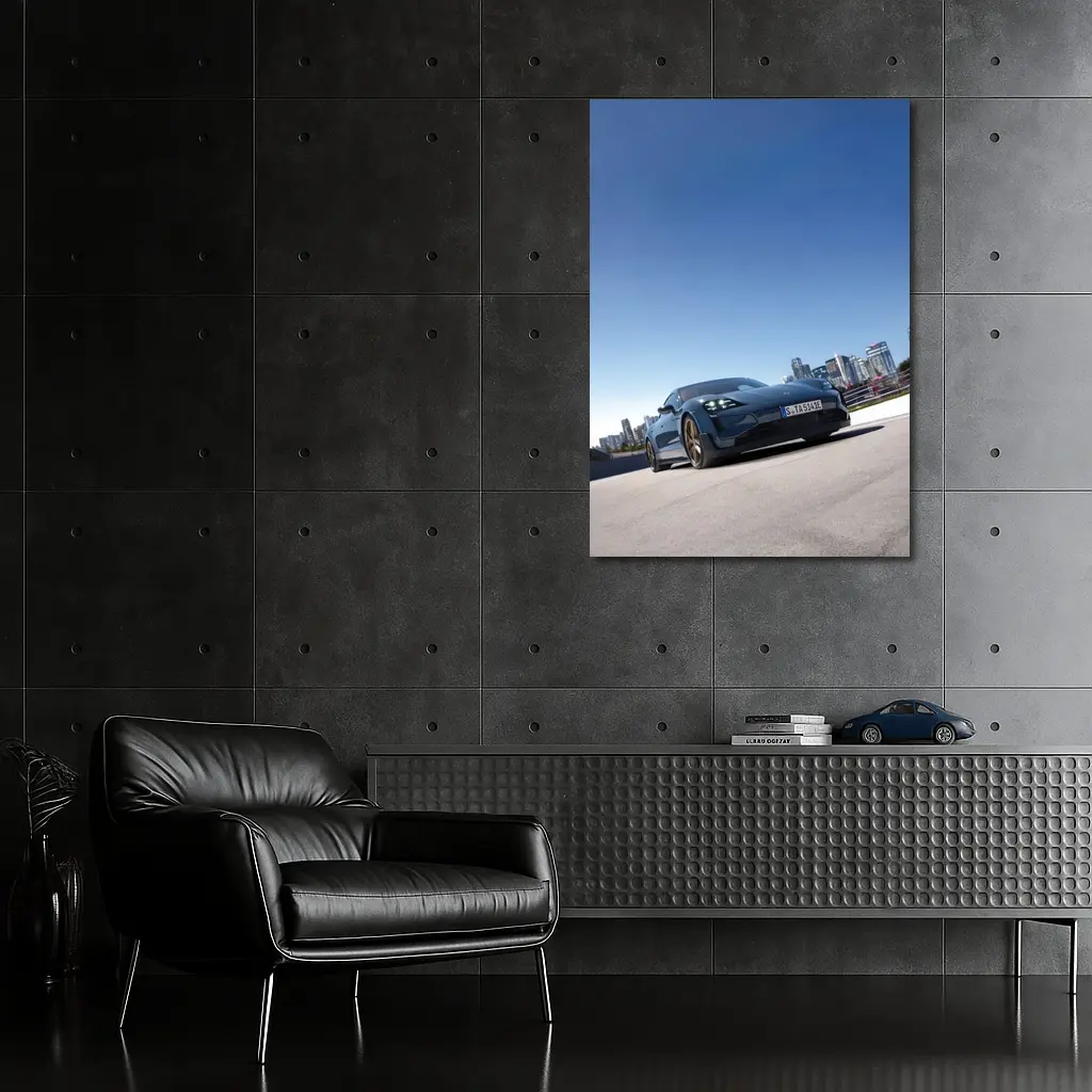 Porsche Taycan Blue City Skyline Drive – Wall Art