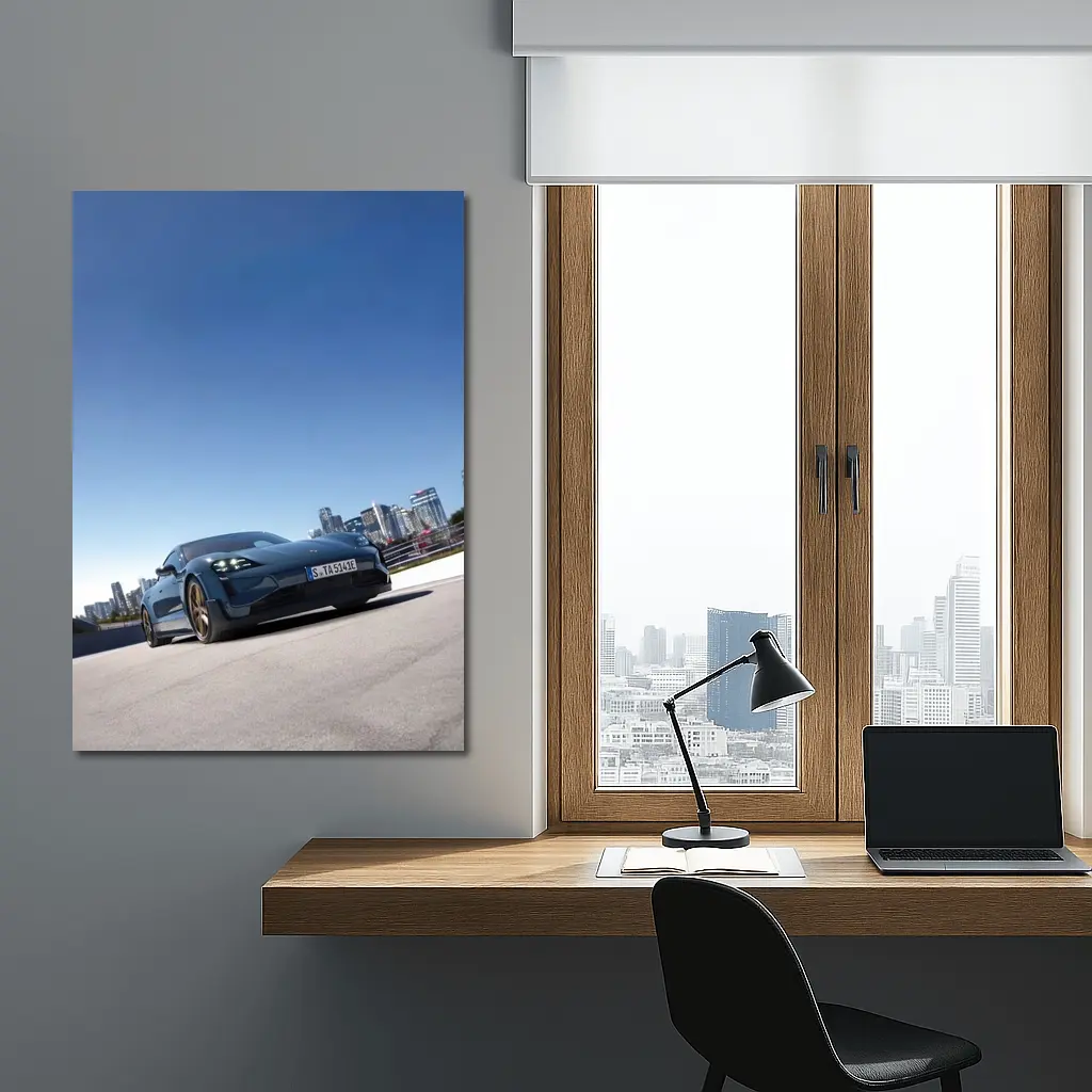 Porsche Taycan Blue City Skyline Drive – Wall Art