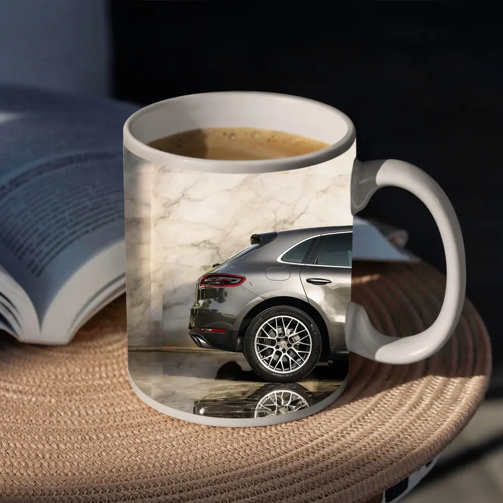 Porsche Macan Gray Marble Showroom Background – Mugs