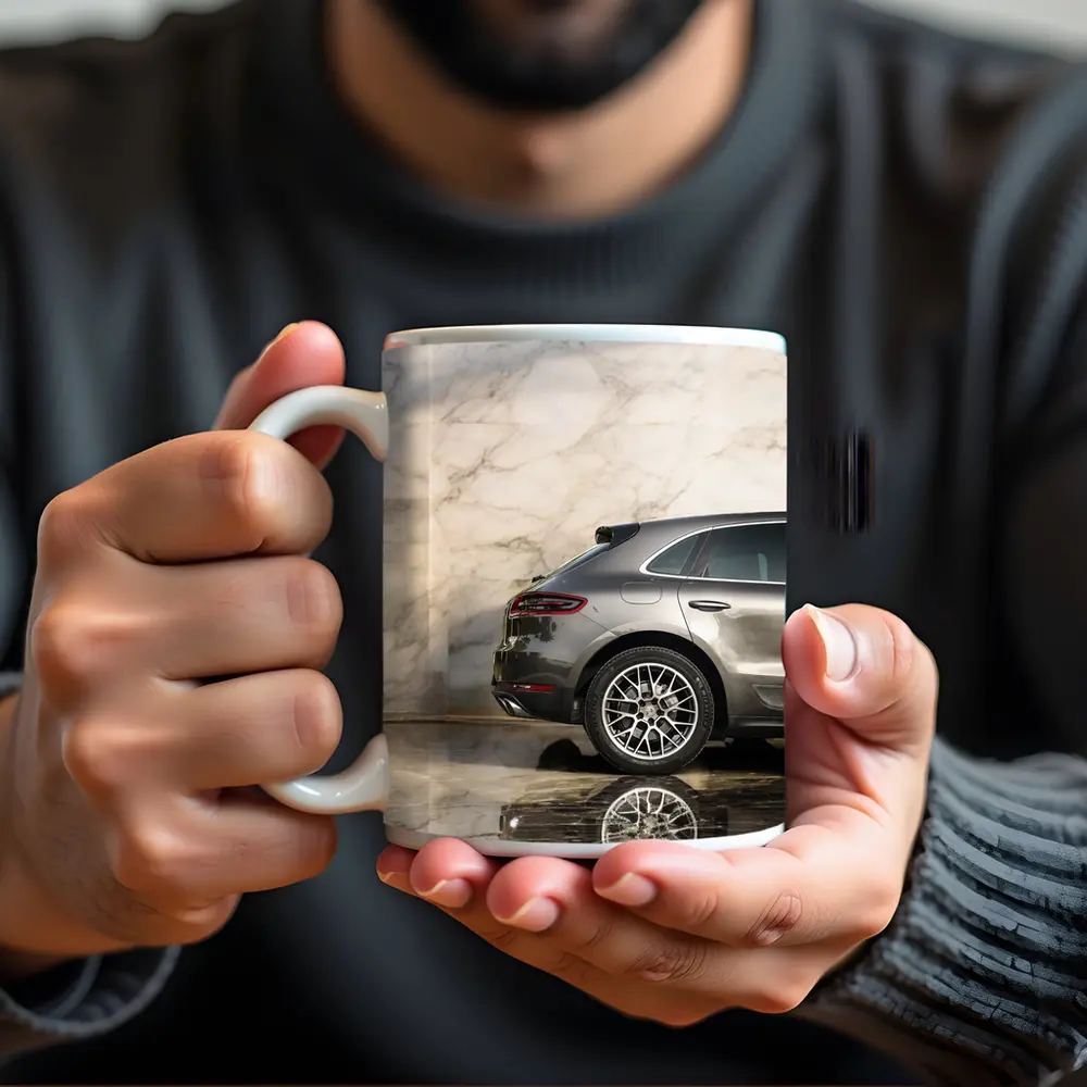 Porsche Macan Gray Marble Showroom Background – Mugs