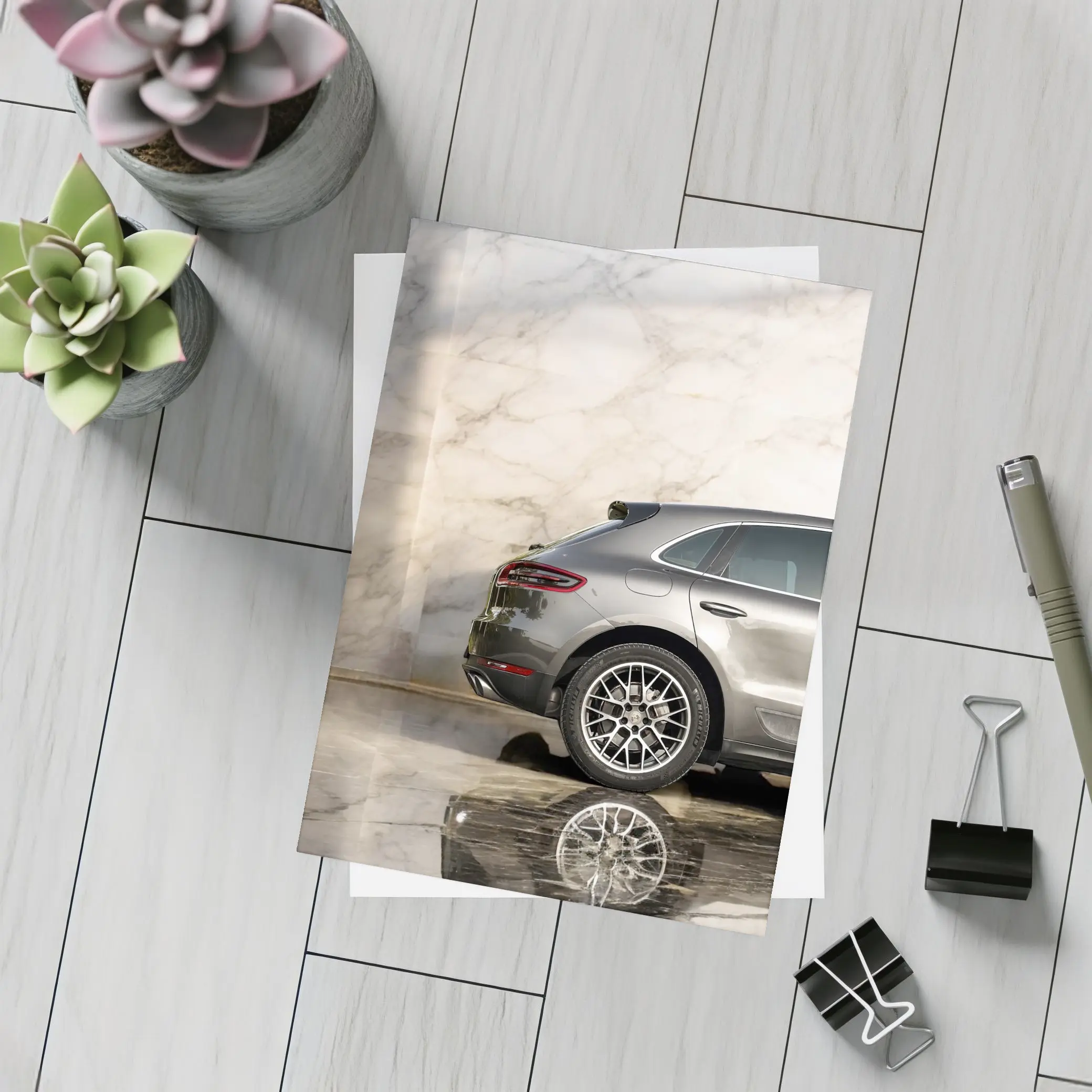Porsche Macan Gray Marble Showroom Background – Postcards