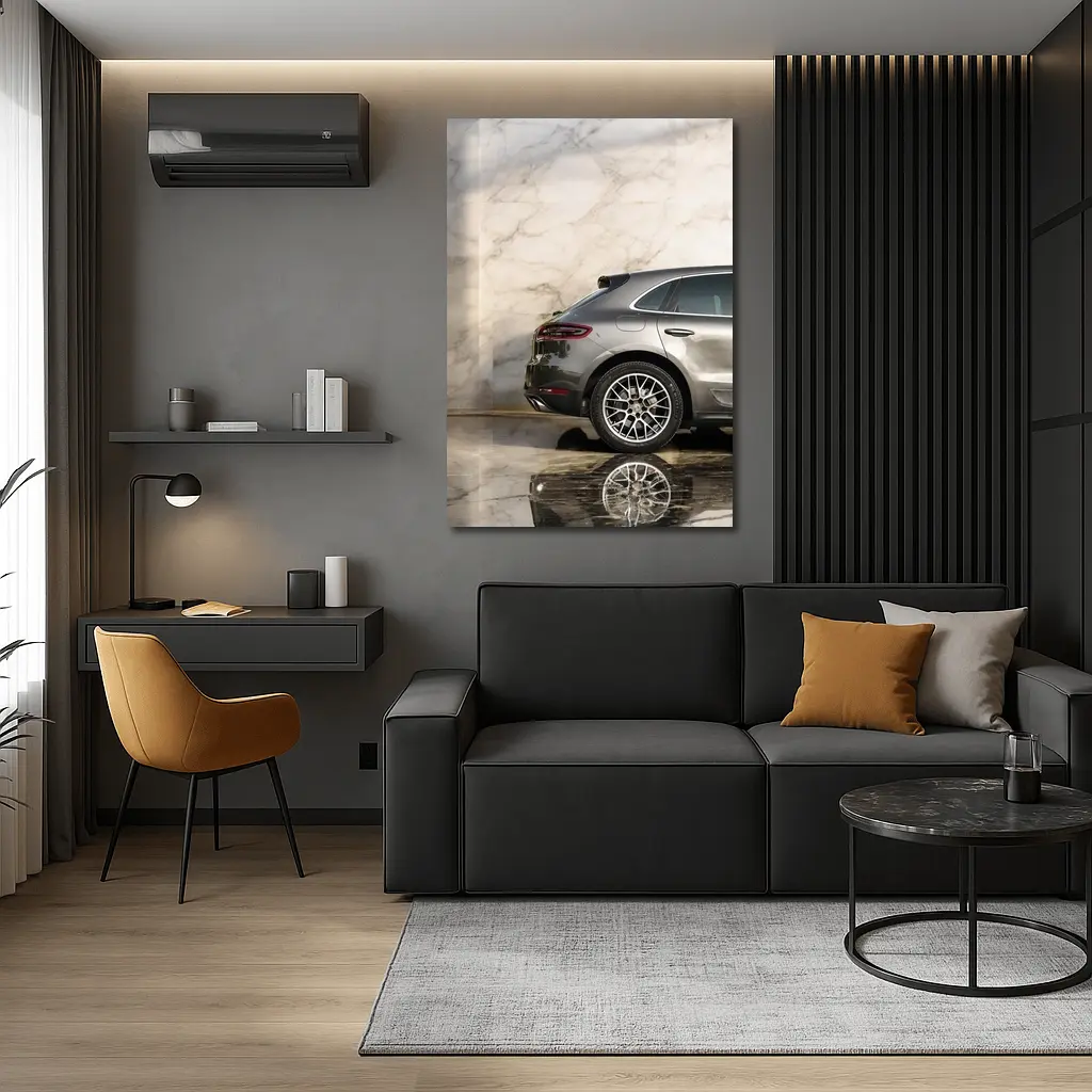 Porsche Macan Gray Marble Showroom Background – Wall Art