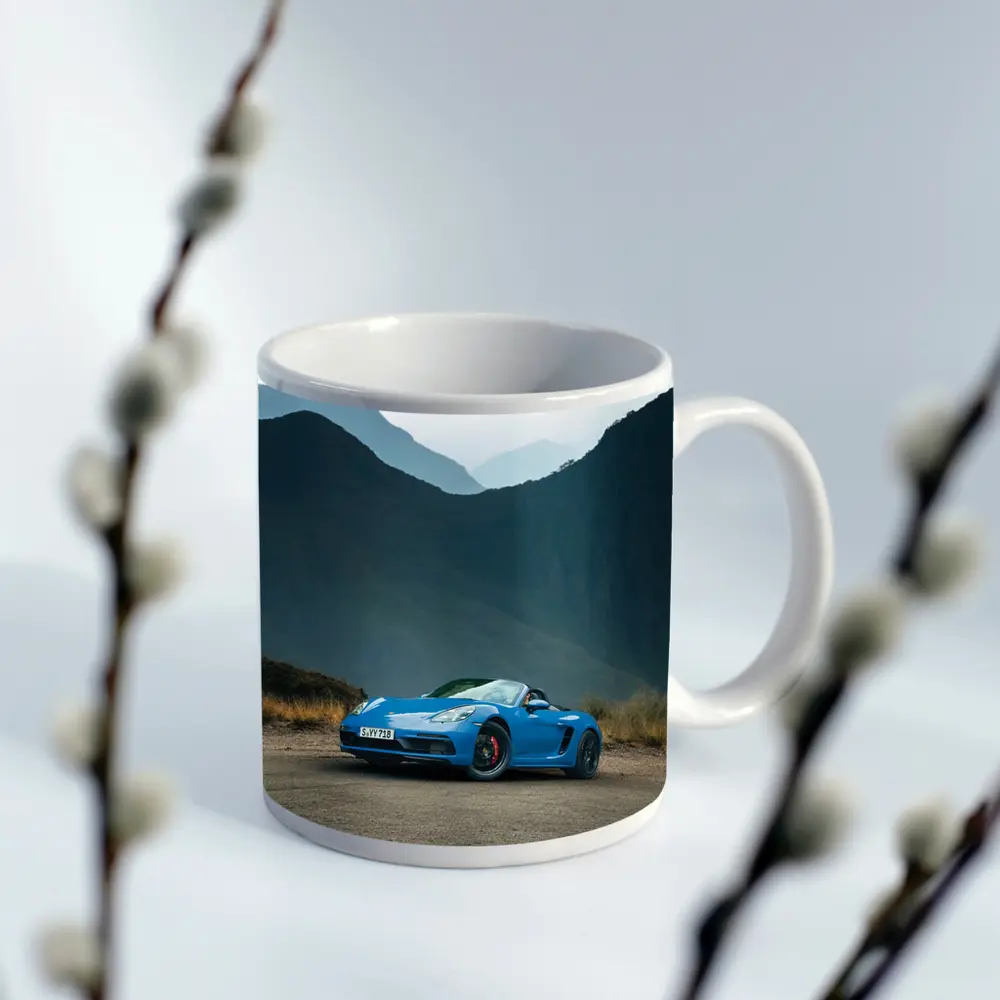 Porsche Boxster Blue Mountains Road Background – Mugs