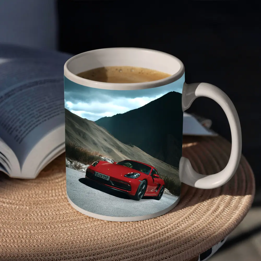 Red Porsche Cayman Mountain Road Drive – Mugs