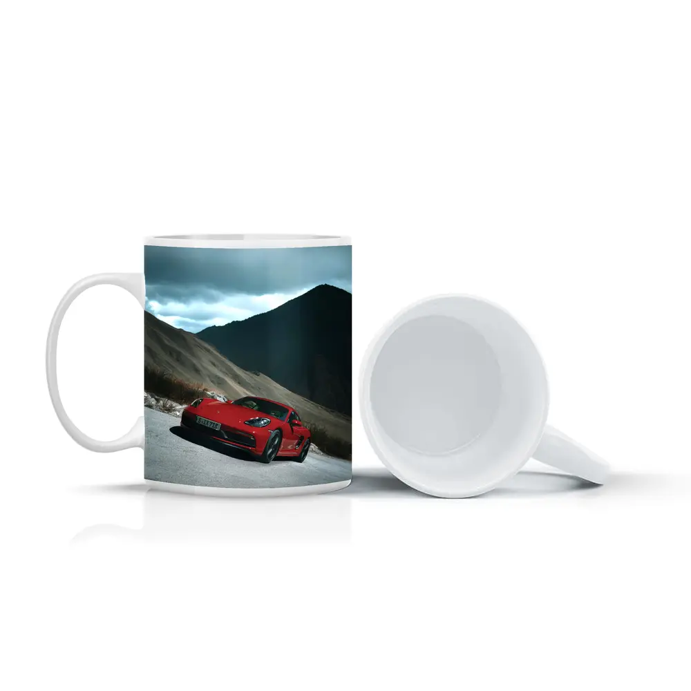 Red Porsche Cayman Mountain Road Drive – Mugs