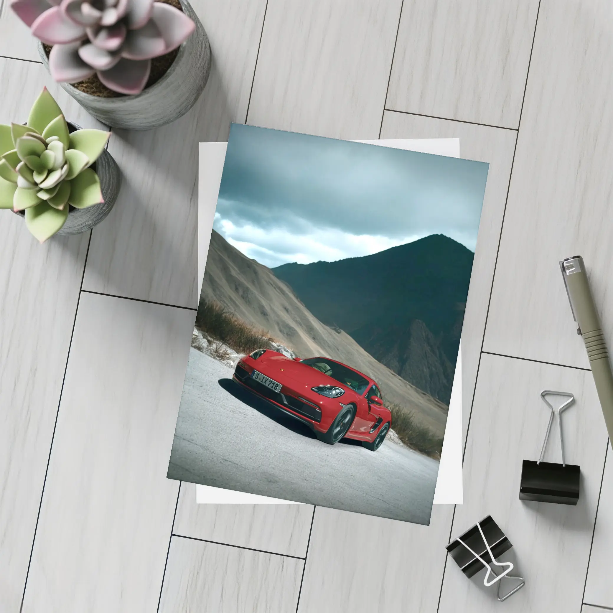 Red Porsche Cayman Mountain Road Drive – Postcards