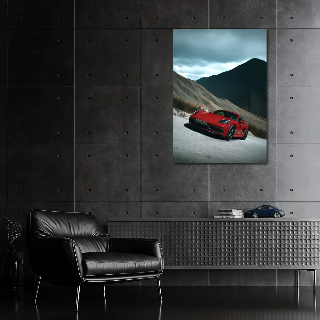 Red Porsche Cayman Mountain Road Drive – Wall Art